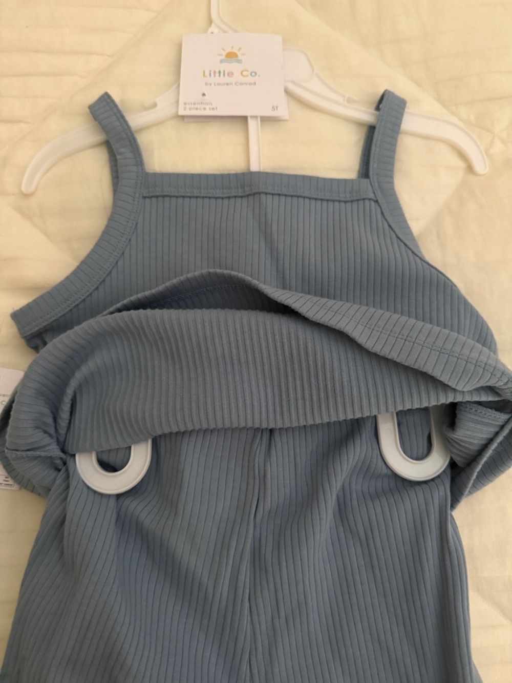 Blue Ribbed Tank Top & Wide Leg Pants Set - Picture 3 of 3
